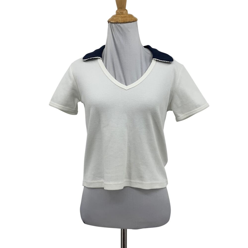 The Upside Polo Shirt Women 2XS US2 White Jacobs Ric Rac Collared Organic Cotton